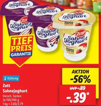Lidl Zott Sahnejoghurt Angebot