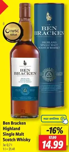 Lidl Ben Bracken Highland Single Malt Scotch Whisky Angebot