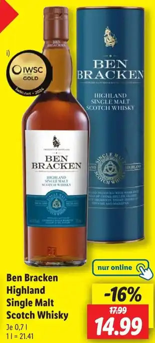 Lidl Ben Bracken Highland Single Malt Scotch Whisky Angebot