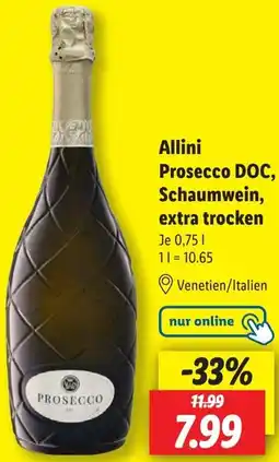 Lidl Allini Prosecco DOC, Schaumwein, extra trocken Angebot