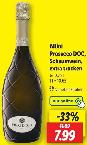 Lidl Allini Prosecco DOC, Schaumwein, extra trocken Angebot