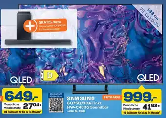 Euronics SAMSUNG GQ75Q73DAT inkl. HW-C460G Soundbar Angebot