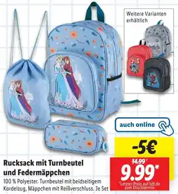 Lidl Rucksack mit Turnbeutel und Federmäppchen Angebot
