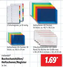 Lidl crelando Buchschutzhüllen/ Heftschoner/Register Angebot