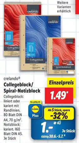 Lidl crelando Collegeblock/ Spiral-Notizblock Angebot