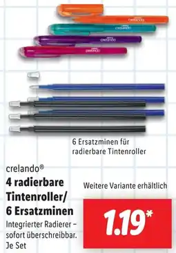 Lidl crelando 4 radierbare Tintenroller/ 6 Ersatzminen Angebot