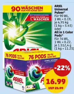 PENNY Ariel universal pulver oder all in 1 color pods Angebot