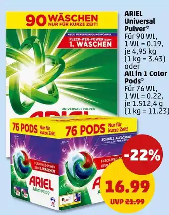 PENNY Ariel universal pulver oder all in 1 color pods Angebot