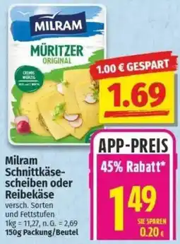 NP Discount Milram Schnittkäsescheiben oder Reibekäse Angebot