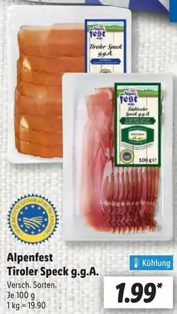 Lidl Alpenfest Tiroler Speck g.g.A. Angebot