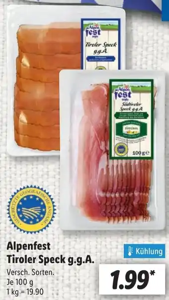 Lidl Alpenfest Tiroler Speck g.g.A. Angebot