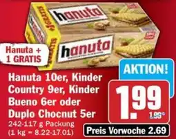Hit Hanuta 10er, Kinder Country 9er, Kinder Bueno 6er Angebot