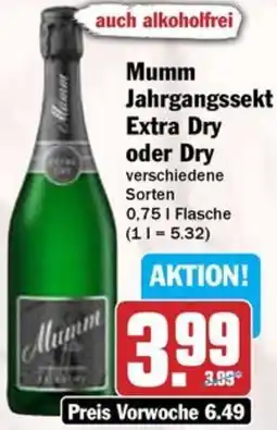 Hit Mumm Jahrgangssekt Extra Dry oder Dry Angebot