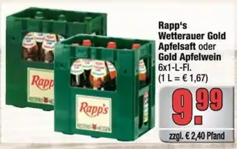 Profi Getränke Rapp's Wetterauer Gold Apfelsaft oder Gold Apfelwein Angebot
