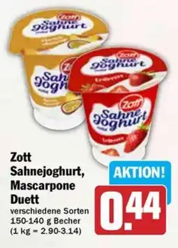 Hit Zott Sahnejoghurt, Mascarpone Duett Angebot