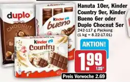 Hit Hanuta 10er, Kinder Country 9er, Kinder Bueno 6er oder Duplo Chocnut 5er Angebot