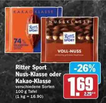 Hit Ritter Sport Nuss-Klasse oder Kakao-Klasse Angebot