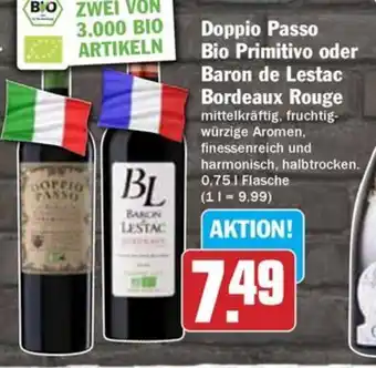 Hit Doppio Passo Bio Primitivo oder Baron de Lestac Bordeaux Rouge Angebot