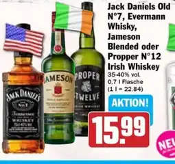 Hit Jack Daniels Old N°7, Evermann Whisky, Jameson AMESON PROPER 35-40% vol. Blended oder Propper N°12 Irish Whiskey Angebot