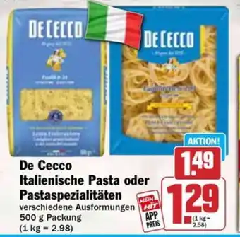 Hit De Cecco Italienische Pasta oder Pastaspezialitäten Angebot