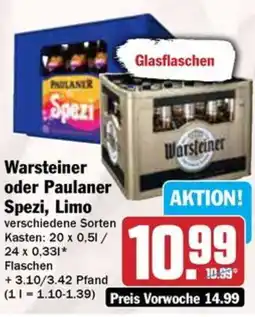 Hit Warsteiner oder Paulaner Spezi, Limo Angebot