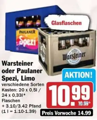 Hit Warsteiner oder Paulaner Spezi, Limo Angebot