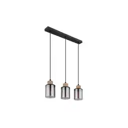 Netto Marken-Discount Pendelleuchte, Holz braun, Glas rauch, H 120 cm Angebot