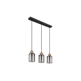 Netto Marken-Discount Pendelleuchte, Holz braun, Glas rauch, H 120 cm Angebot