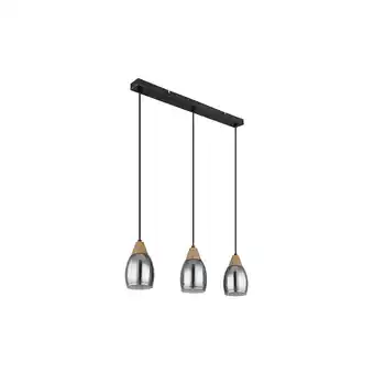 Netto Marken-Discount Hängelampe, Metall, Holzoptik, Glas rauchfarben, L 55 cm Angebot