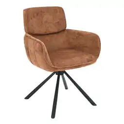 Netto Marken-Discount riess-ambiente Drehbarer Retro Stuhl UNIQUE rost braun Chenille schwarze Metallbeine mit Armlehne Angebot
