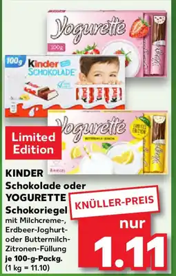 Kaufland KINDER Schokolade oder YOGURETTE Angebot
