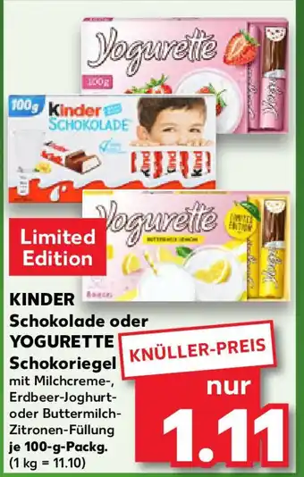 Kaufland KINDER Schokolade oder YOGURETTE Angebot