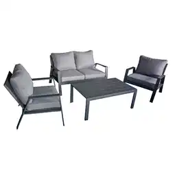 Netto Marken-Discount Alu Garten Lounge Sitzgruppe Gartengarnitur Möbel Tisch Sessel grau Holz Optik Angebot