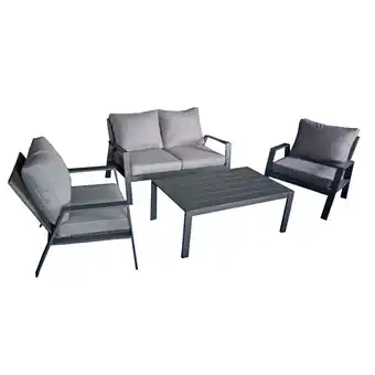 Netto Marken-Discount Alu Garten Lounge Sitzgruppe Gartengarnitur Möbel Tisch Sessel grau Holz Optik Angebot