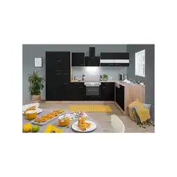 Netto Marken-Discount Respekta Küchenprogramm Eiche Sägerau Winkelküche - versch. Ausführungen- 310 x 172 cm -schwarz Angebot