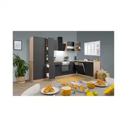 Netto Marken-Discount Respekta Küchenprogramm Eiche Sägerau Winkelküche - versch. Ausführungen- 310 x 172 cm -grau Angebot