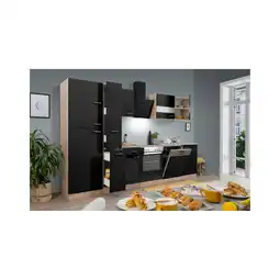 Netto Marken-Discount Respekta Küchenprogramm Eiche Sägerau Küchenzeile ca. 310cm- versch. Ausführungen -schwarz Angebot