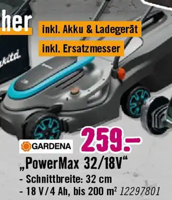 Hornbach GARDENA Akku-Rasenmäher „PowerMax 32/18V" Angebot