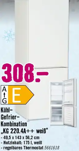 Hornbach PKM Kühl-Gefrier-Kombination „KG 220.4A++ weiß" Angebot