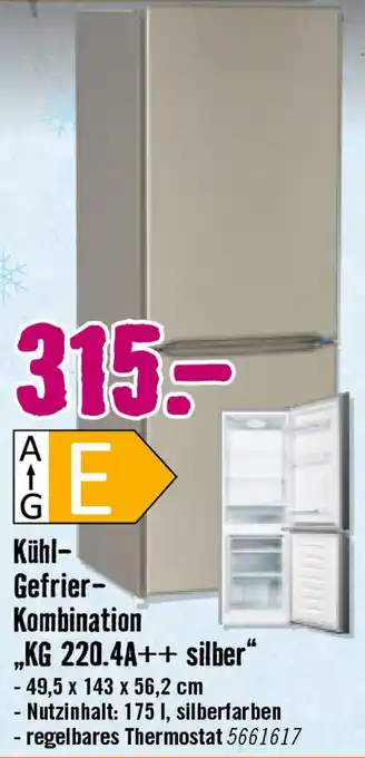Hornbach PKM Gefrier Kombination „KG 220.4A++ silber" Angebot