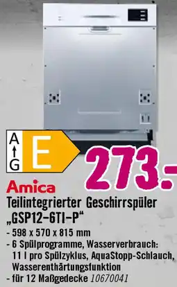 Hornbach Amica Teilintegrierter Geschirrspüler „GSP12-6TI-P“ Angebot