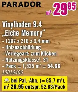 Hornbach PARADOR Vinylboden 9.4 „Eiche Memory" Angebot
