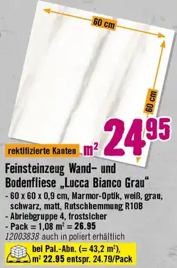 Hornbach Feinsteinzeug Wand- und Bodenfliese „Lucca Bianco Grau" Angebot