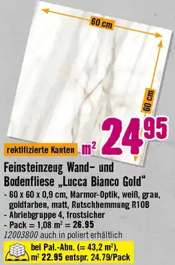 Hornbach Feinsteinzeug Wand- und Bodenfliese „Lucca Bianco Gold" Angebot