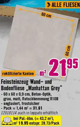 Hornbach Feinsteinzeug Wand- und Bodenfliese ,,Manhattan Grey" Angebot