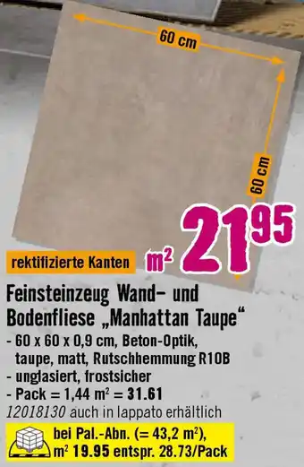 Hornbach Feinsteinzeug Wand- und Bodenfliese ,,Manhattan Taupe" Angebot