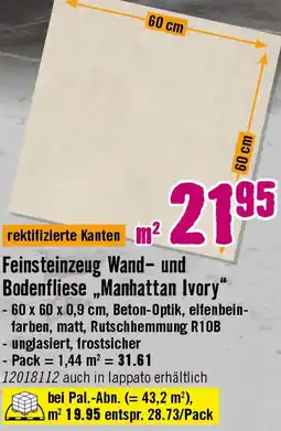 Hornbach Feinsteinzeug Wand- und Bodenfliese ,,Manhattan Ivory" Angebot