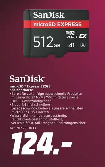 MediaMarkt Sandisk microsd express 512gb speicherkarte Angebot