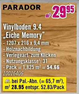 Hornbach Parador vinylboden 9.4 eiche memory Angebot