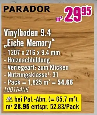 Hornbach Parador vinylboden 9.4 eiche memory Angebot